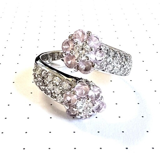 (SIZE 6,7,8,9) Open-Ended Pink CZs Double FLOWERS RING .925 STERLING SILVER