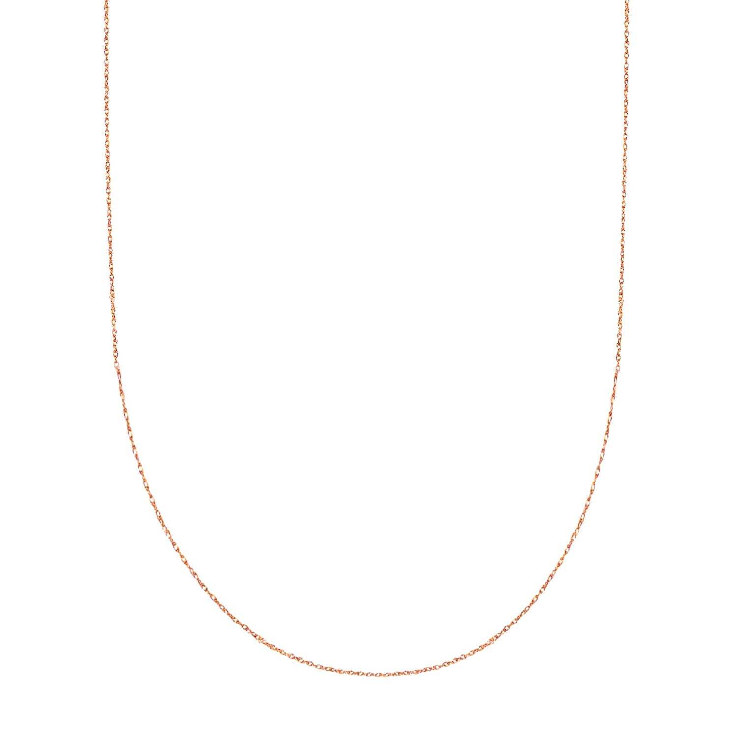 14k Real Solid Gold Rope Chain Necklace, 0.5mm (16 Inches, Rose Gold)