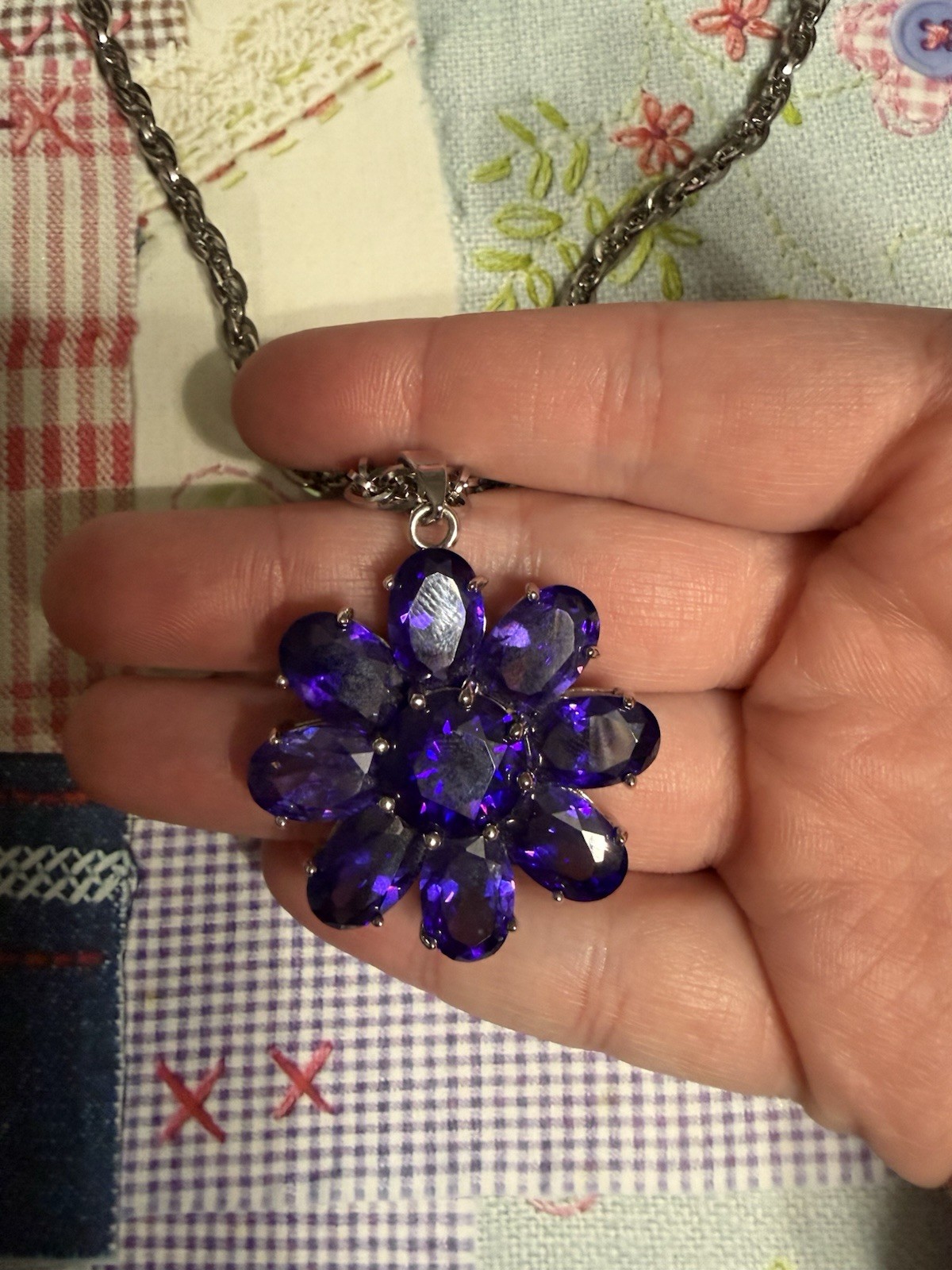 CHISEL Stainless Steel 20” Chain with 18K gold plated Purple Blue Crystal Flower