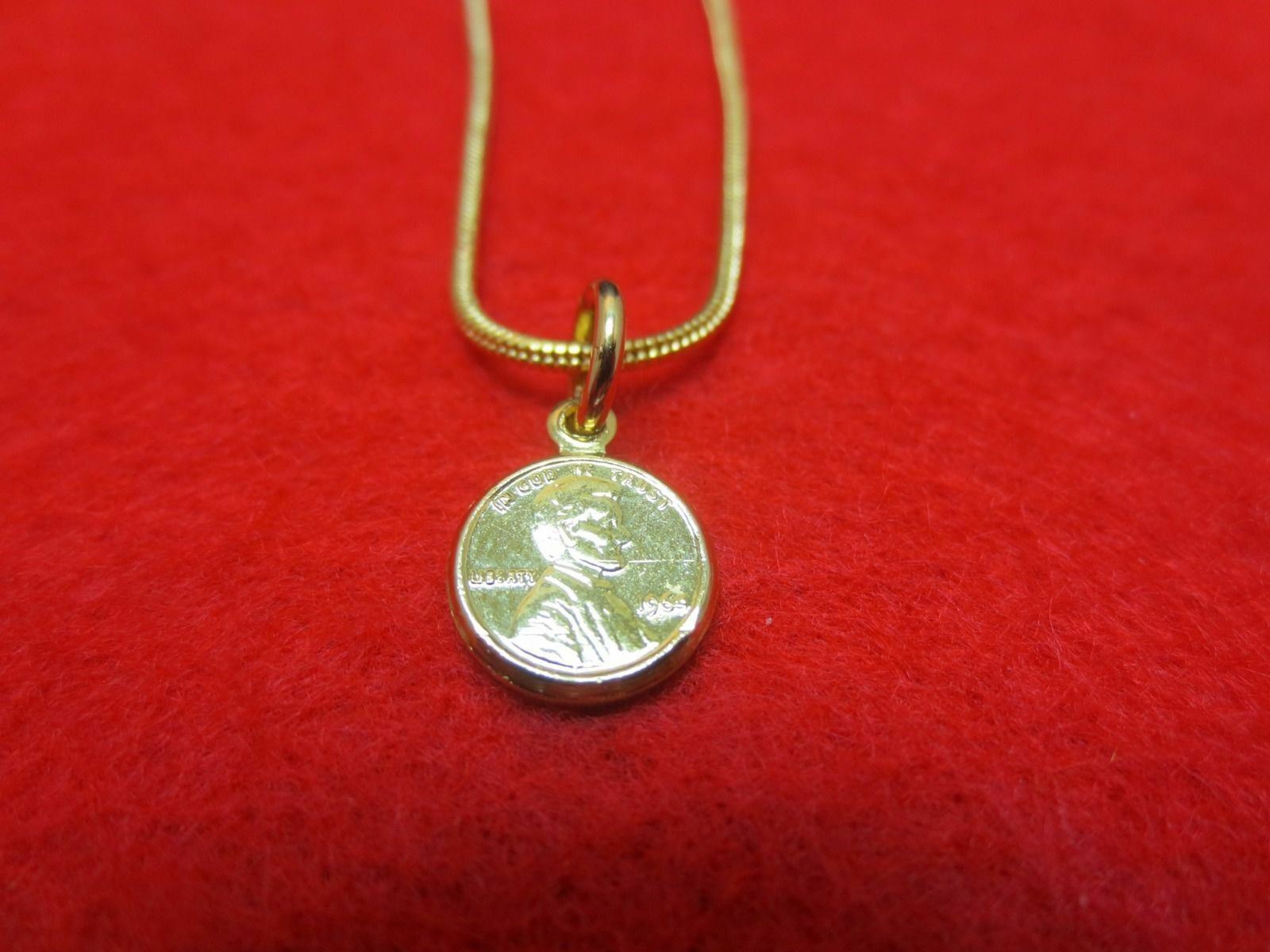 14 KT GOLD PLATED 9 1/2 1.6MM SNAKE ANKLET WITH MINI LUCKY PENNY- USA SELLER