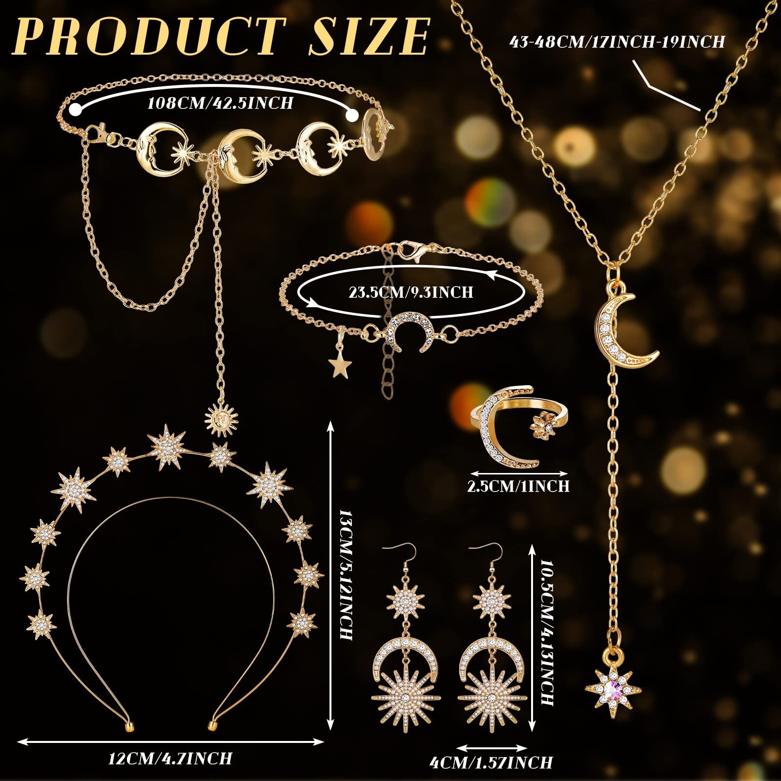 6 Pcs Celestial Jewelry Set – Crown, Moon, Star Headband, Earrings, Tiara for We