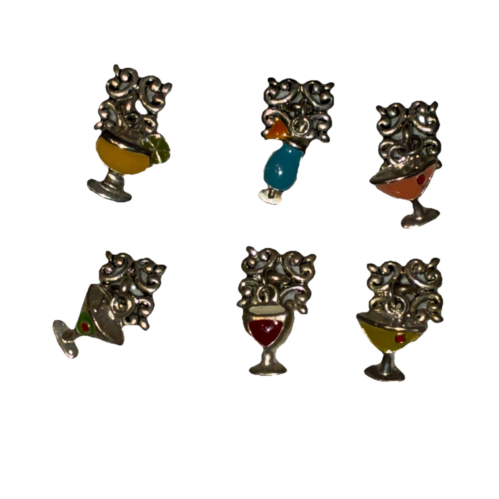 New Years Eve Enamel Silver Tone Charms 3/4”l X 1/2” Ready For Restringing