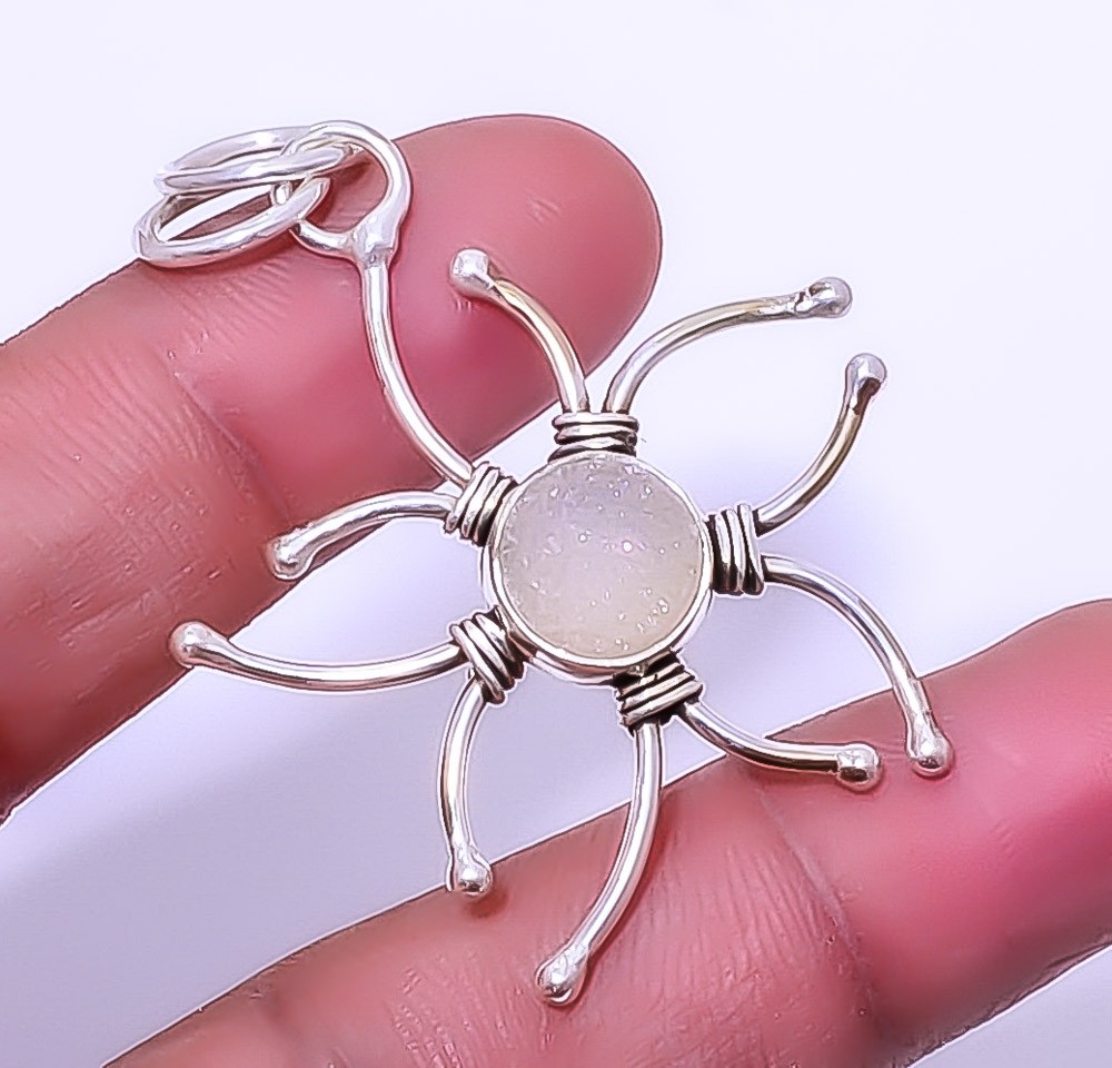 Titanium Opalite Agate Drusy 925 Sterling Silver Pendant 1.95″ P7580-13