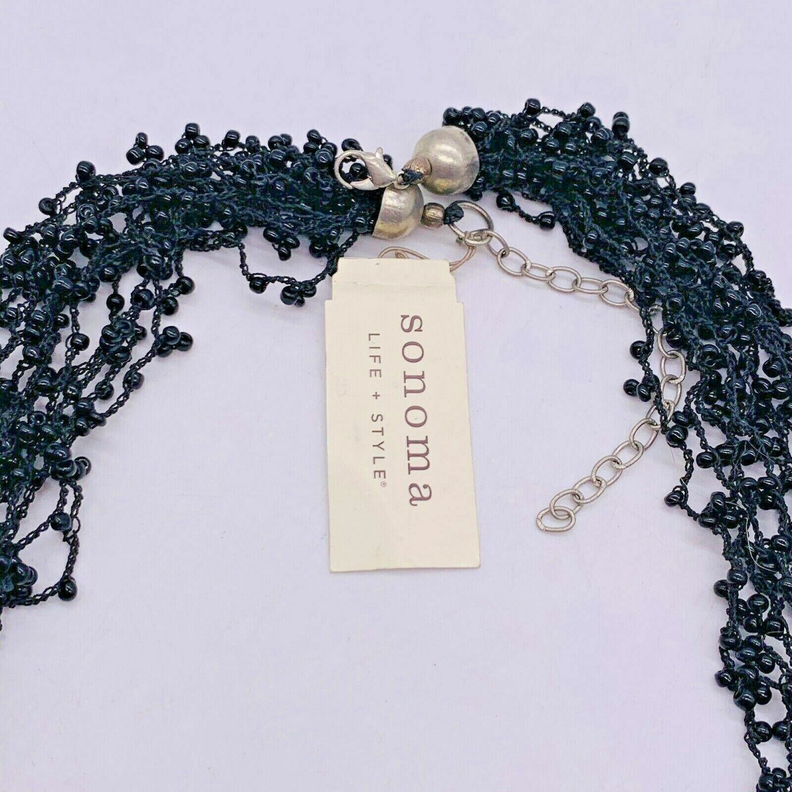 NWT Sonoma Life + Style 13 Strand Beaded Chain Necklace Black 24″ Made in India