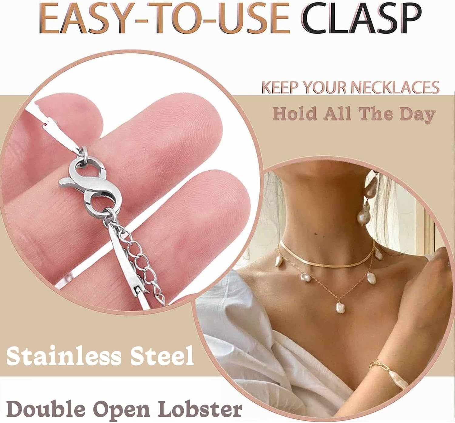 Double Opening Lobster Clasp 316 Stainless Steel Silver and Gold Pleted Necklace