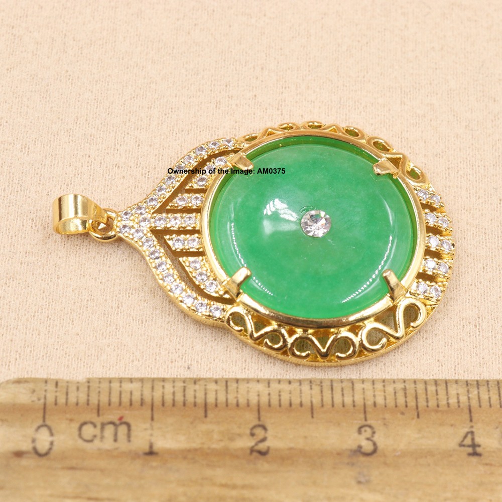 NEW Yellow Alloy Heating Jade Pendant For Women Men Safe-Circle Jade Pendant