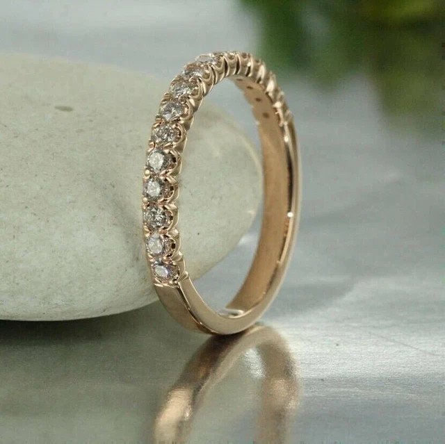 1.00Ct Round Simulated Diamond Eternity Wedding Band Ring 14k Yellow Gold Plated