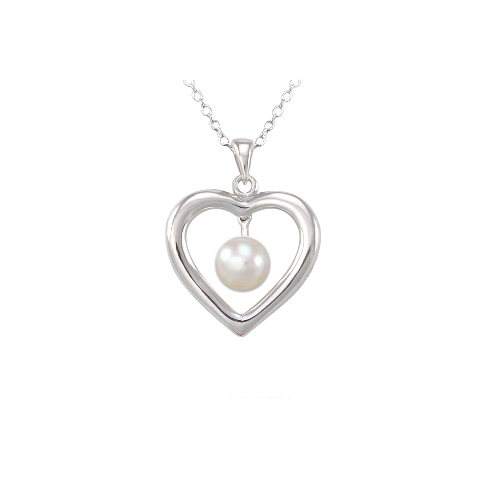 White Pearl Heart Necklace 26mm .925 Sterling Silver, 18″ Chain