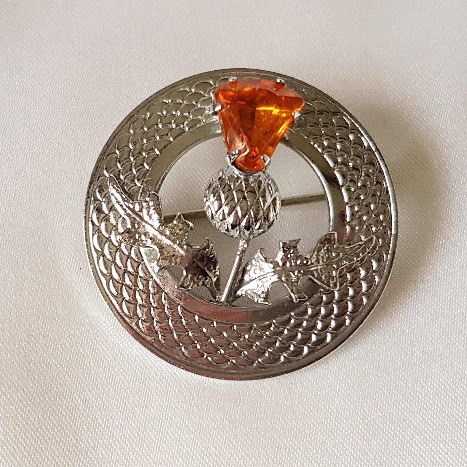 Brooch ~ Thistle ~ Amber-Citrine ~ Scottish ~ Silver Tone Metal ~ by Mizpah