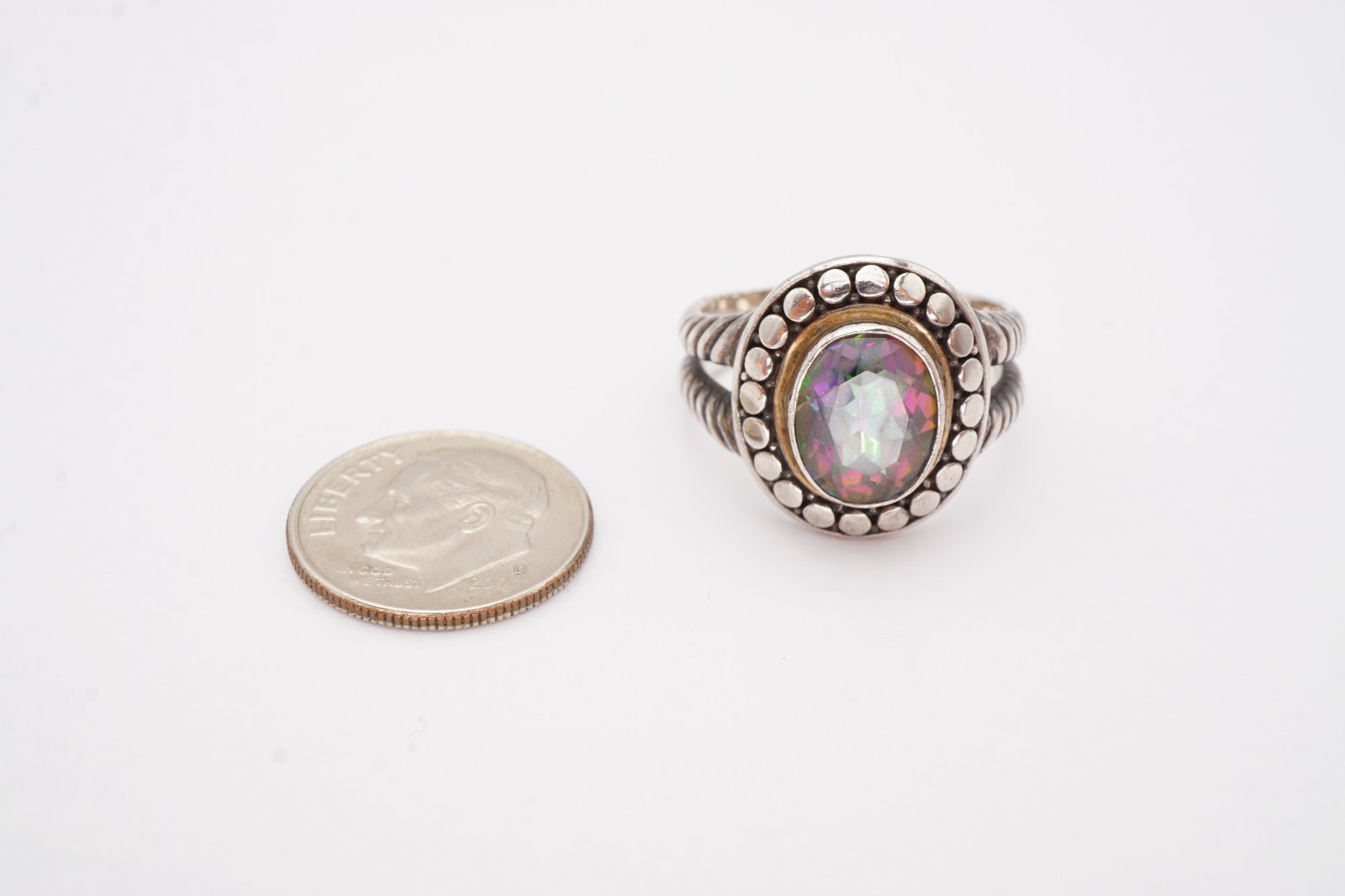 Sterling Silver 925 Mystic Topaz Ring Size 9 Dotted ATI