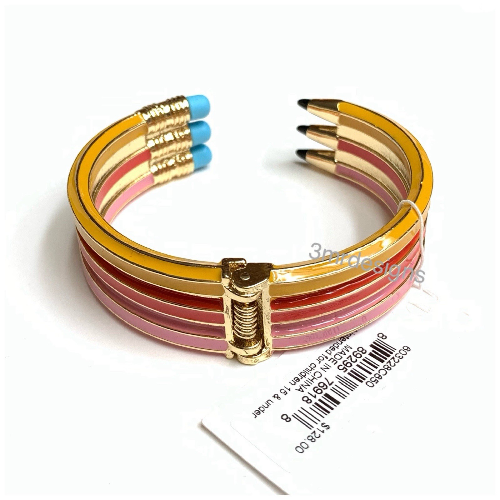 NWT Betsey Johnson TRIPLE PENCILS Gold Tone Colorful Enamel Bold Hinge Bracelet
