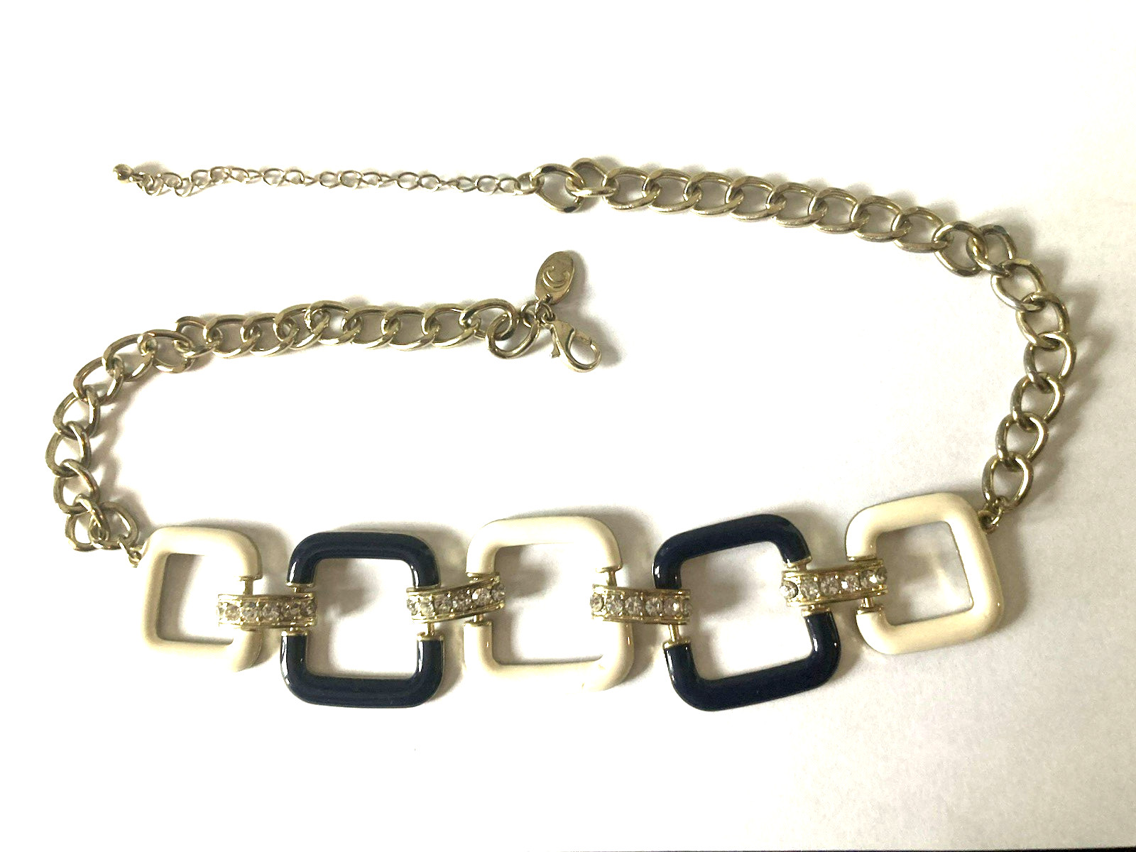 Modern Geometric Square Link White and Navy Blue Collar Necklace