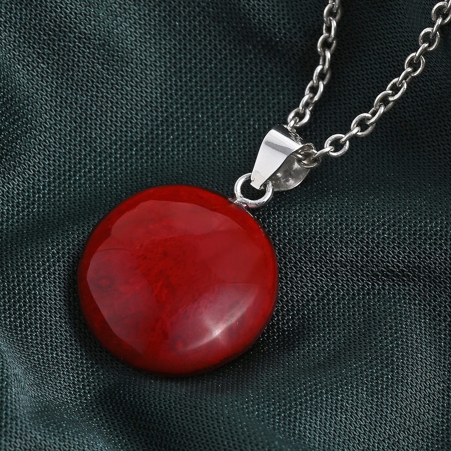 Red Coral Pendant without Chain in Sterling Silver
