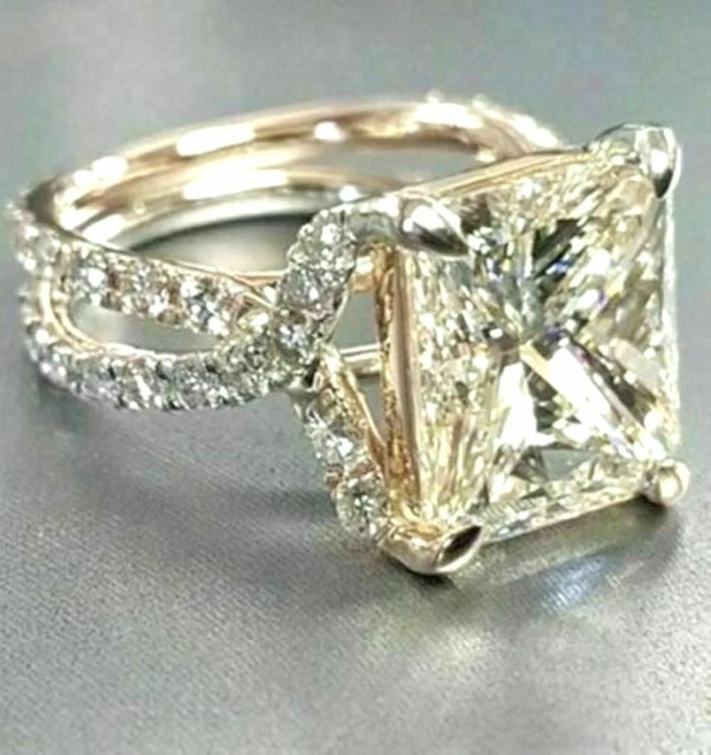 3.75Ct Princess Cut Simulated Diamond 14k Yellow Gold Plated Bridal Wedding Ring