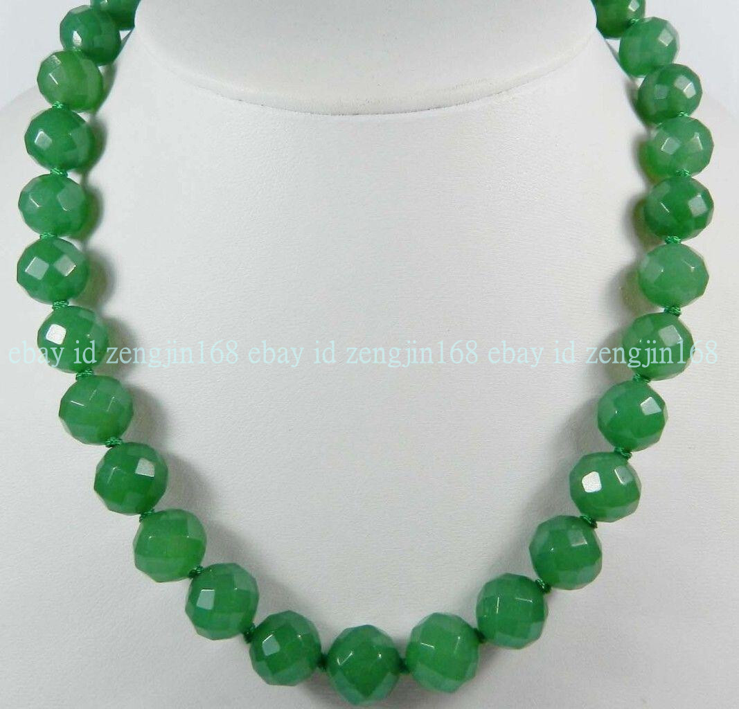 16-36 Inches Stunning 10mm Green Jade Faceted Round Gemstone Beads Necklace