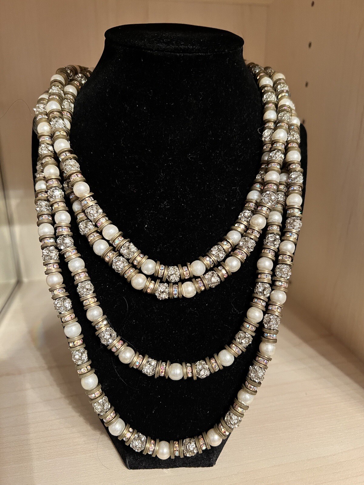 Crystal & Pearl Adjustable Antique Statement Necklace by Diva Jewelry