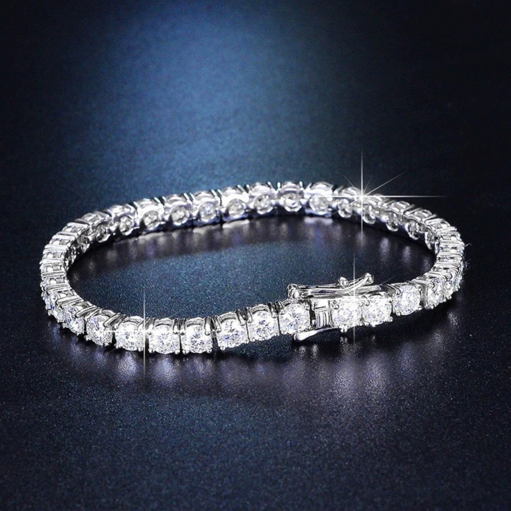 Women’s Solid 925 Sterling Silver 4mm Round Cut Clear CZ Tennis Chain Bracelet