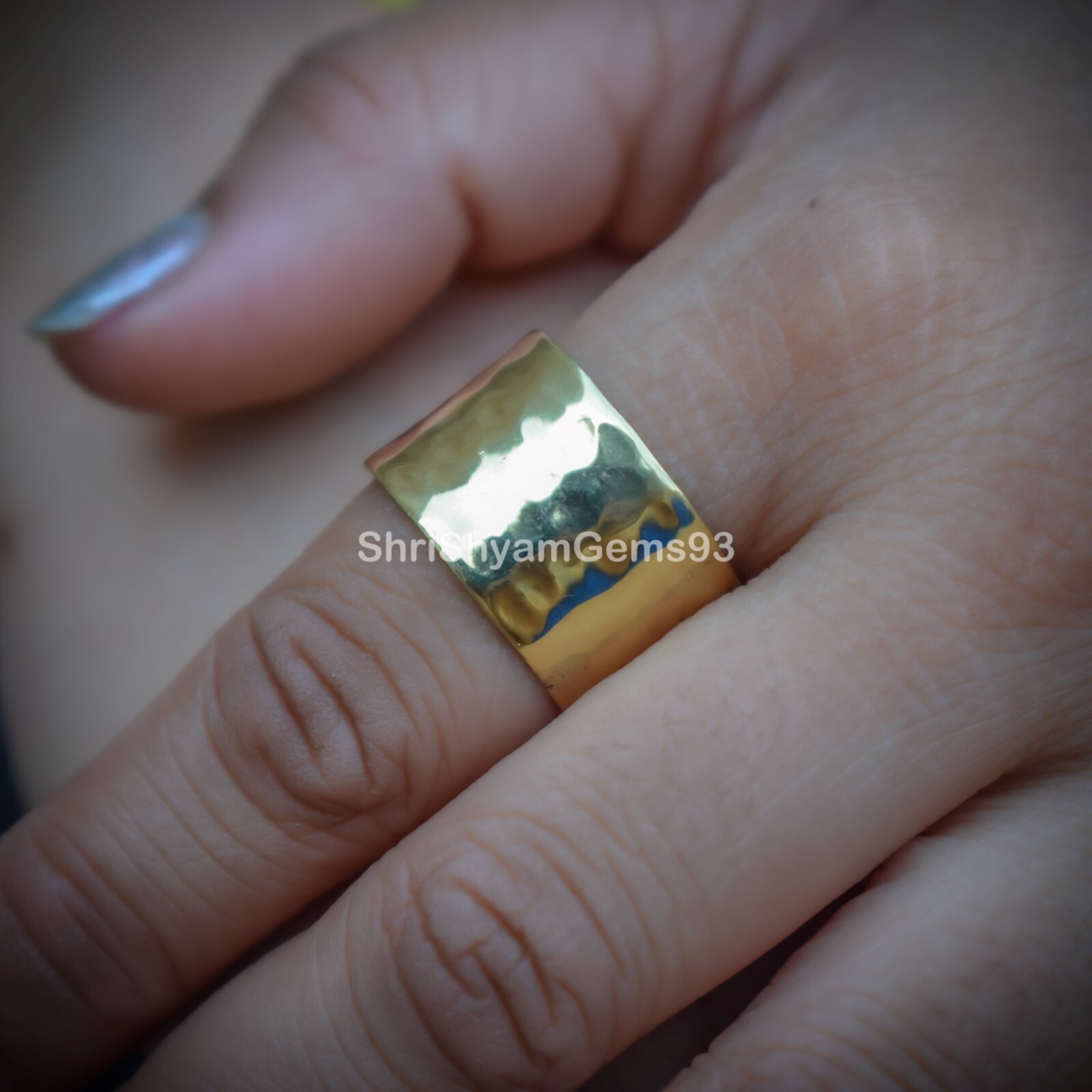 Hammered Dainty Texture Solid Brass Wide Band Handmade Jewelry Ring Unisex Rings