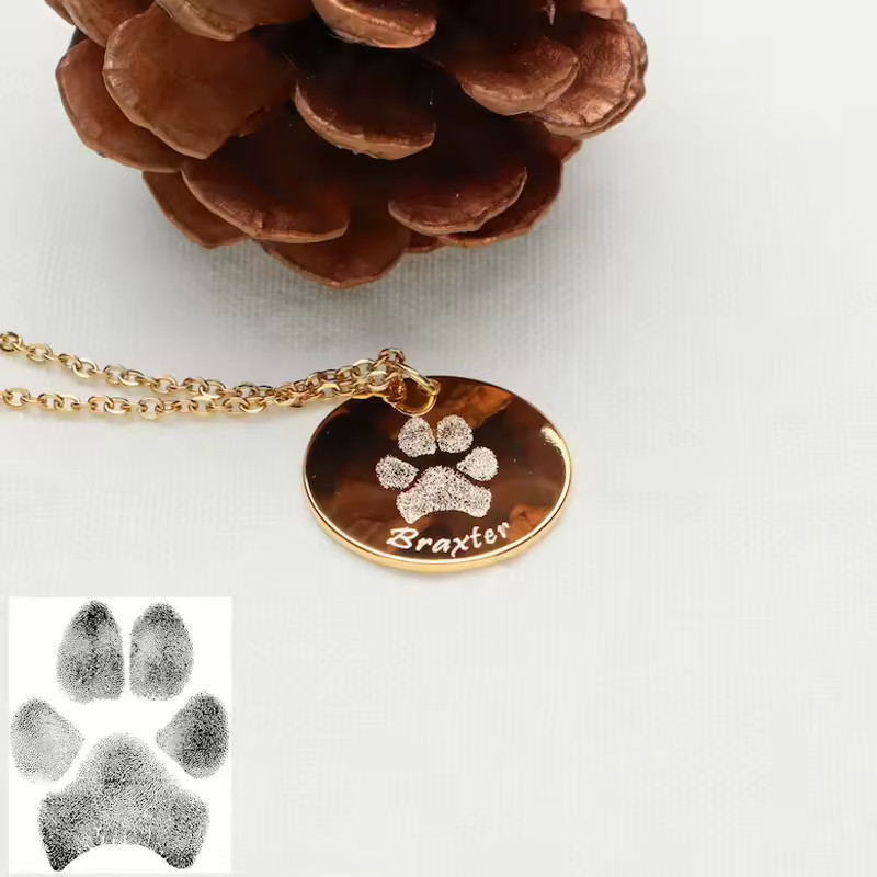 Customized Name Paw Print Necklace Your Own Pet Stainless Steel Jewelry Dog Cat