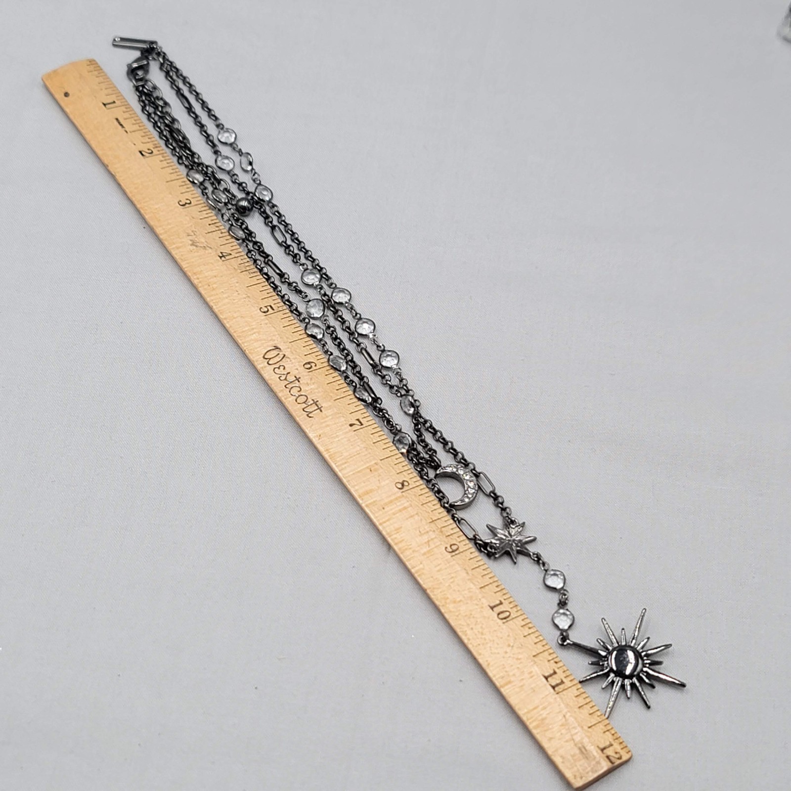 WHBM Celestial Layered Y Drop Necklace Gunmetal Gray 20″+