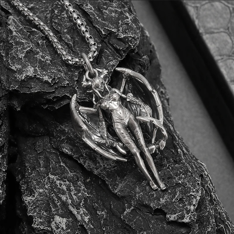 Lilith Demon Jewelry Vintage Silver Look Sexy Goddess Standing Pendant Necklace