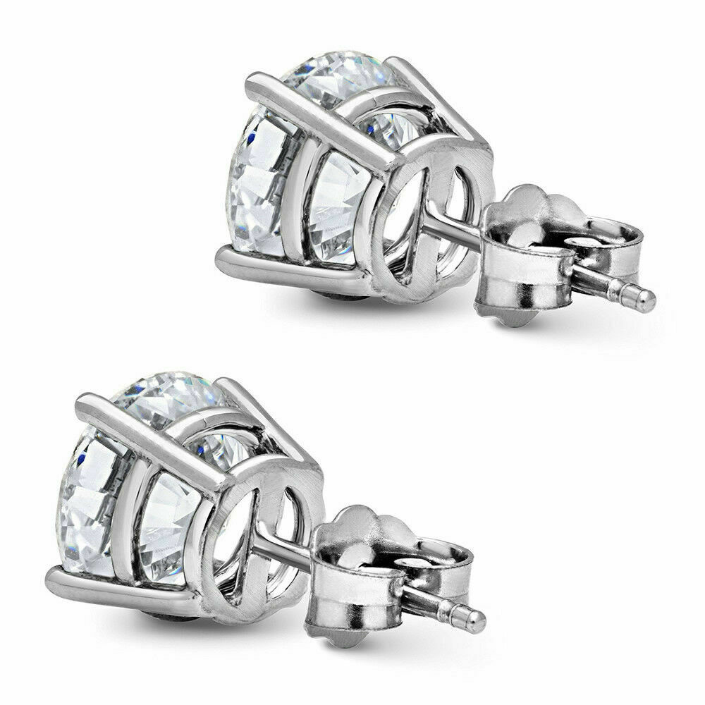925 Sterling Silver-Plated Round Cubic Zirconia Clear CZ Stud Earrings