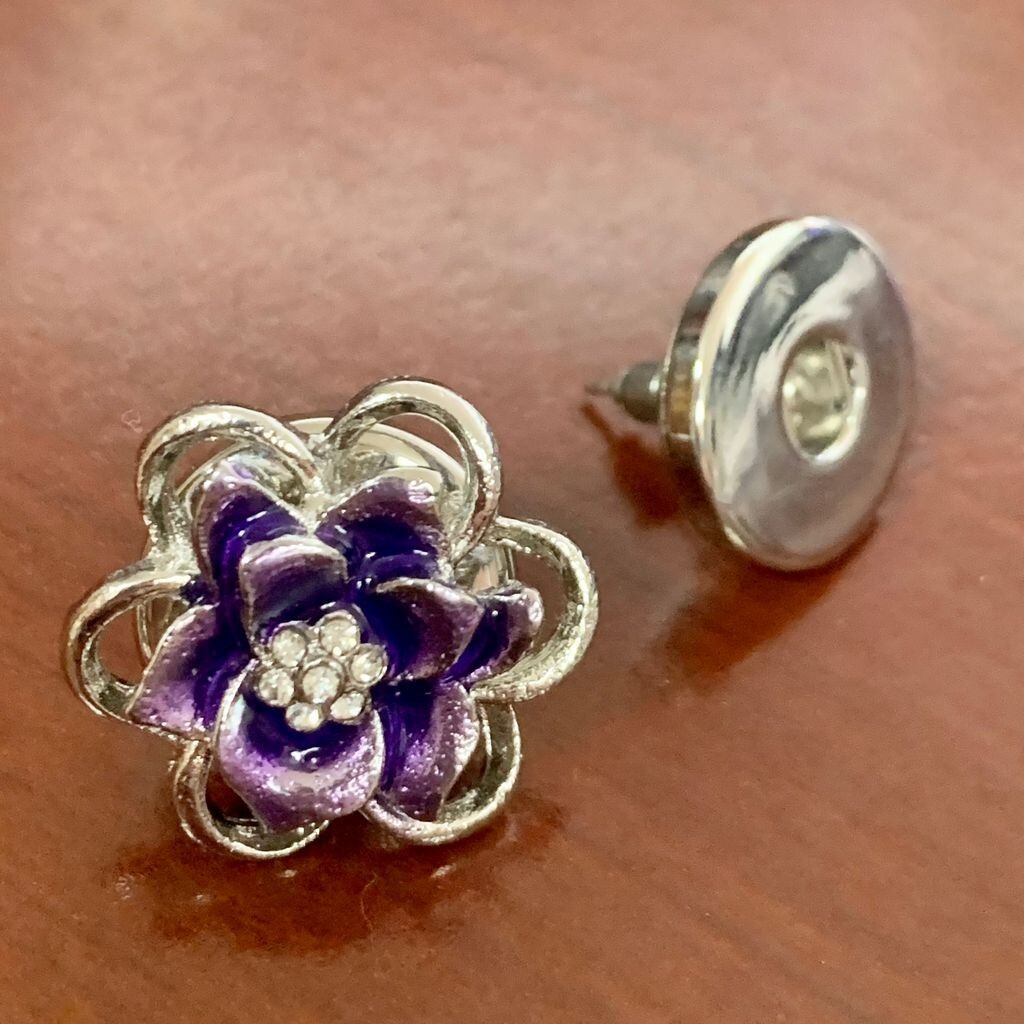 Snaps Jewelry Flower Purple Enamel Gold Plated 18-20mm Fits Ginger Charms Items