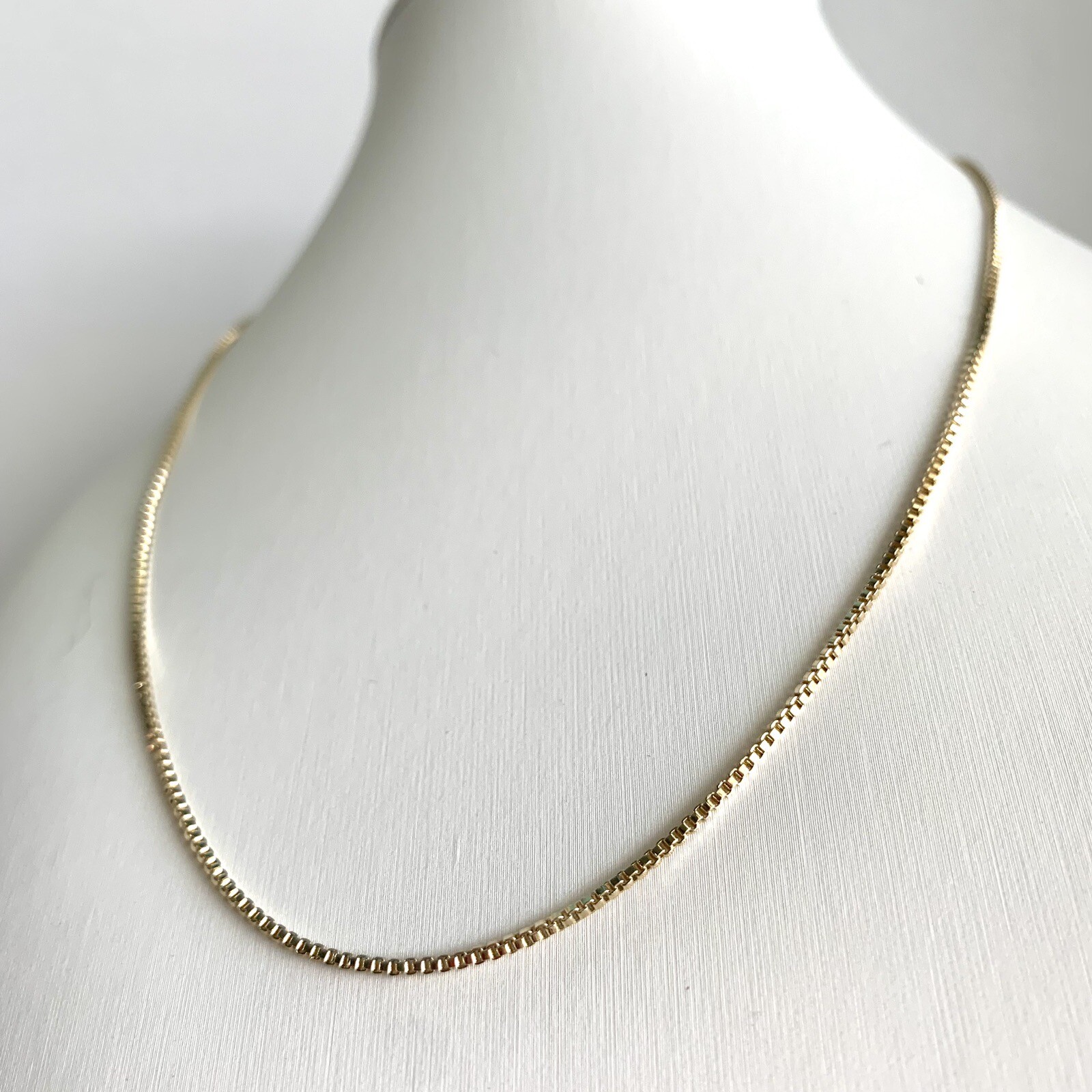 18K GOLD FILLED Over Premium Brass 1.2mm Classic Box CHAIN 16” Water Resistant