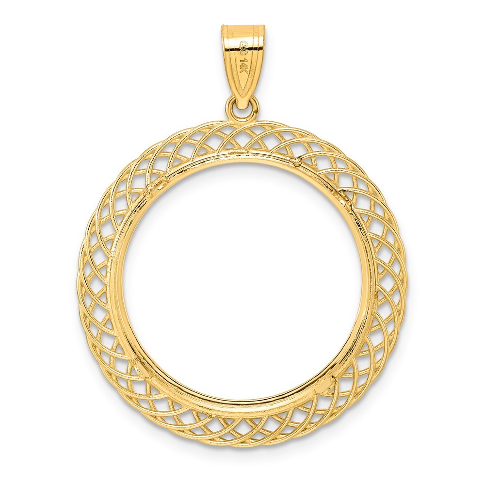 14k Polished Quad Loop with 22.0mm Prong Coin Bezel Pendant