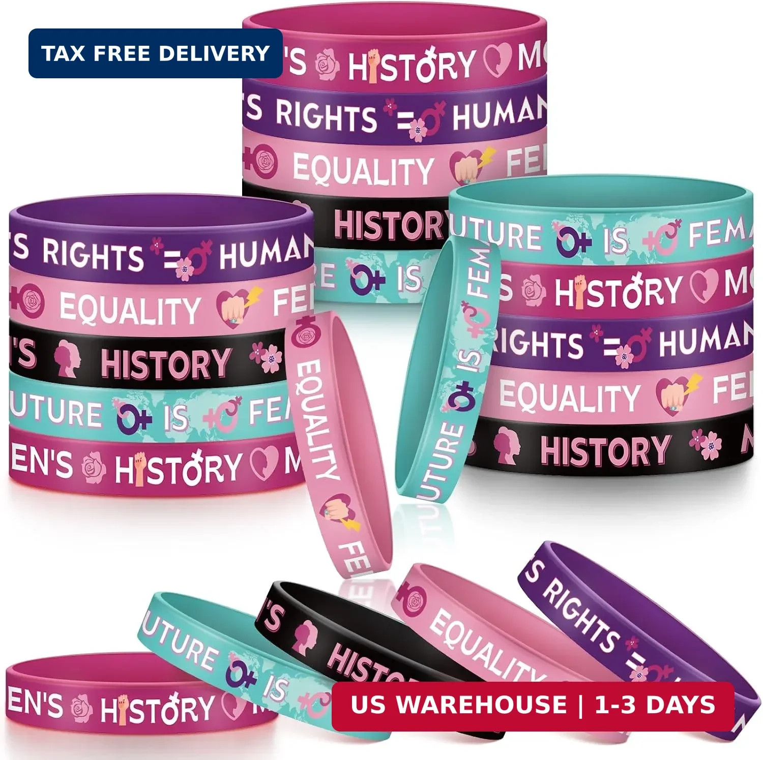 50 Pcs International Women’s Day Gifts Silicone Bracelet Bulk Women’s History Mo