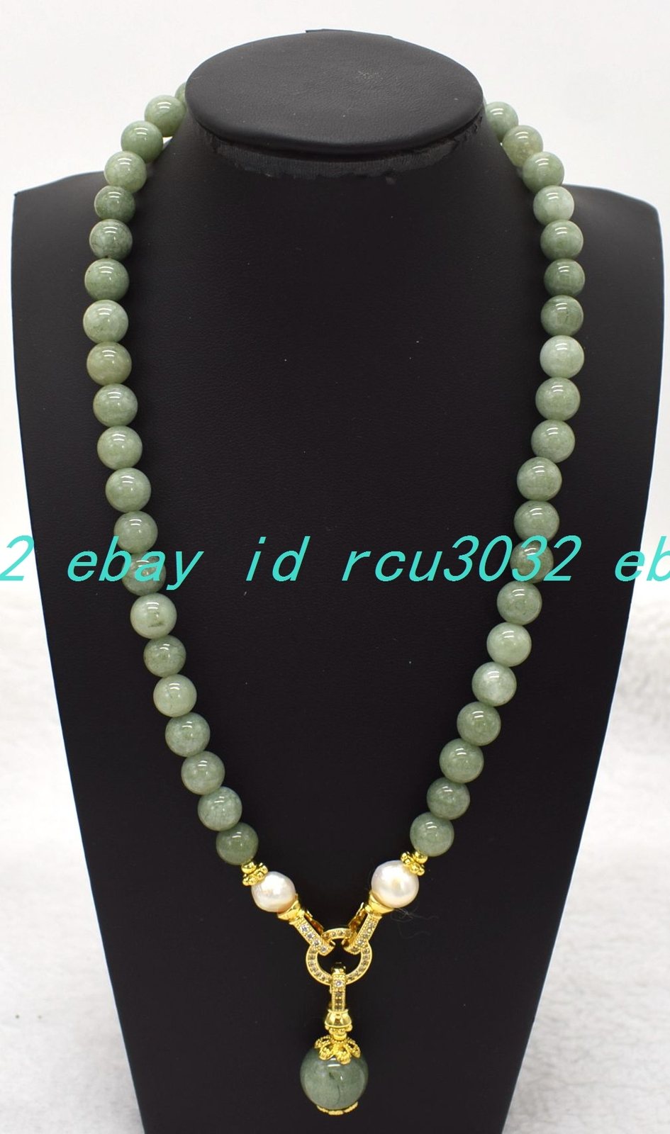 Fashion 8mm A Green Jade Round White Pearl Beads Gems Pendant Necklace 16-30in