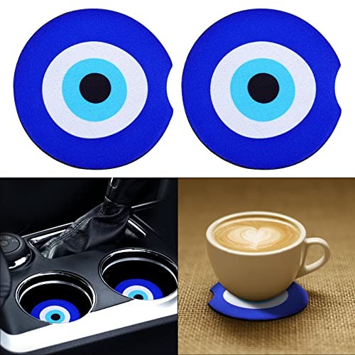 Giantree Car Cup Coaster – 2 Pack – Blue Evil Eye – Universal Non – Non-Slip