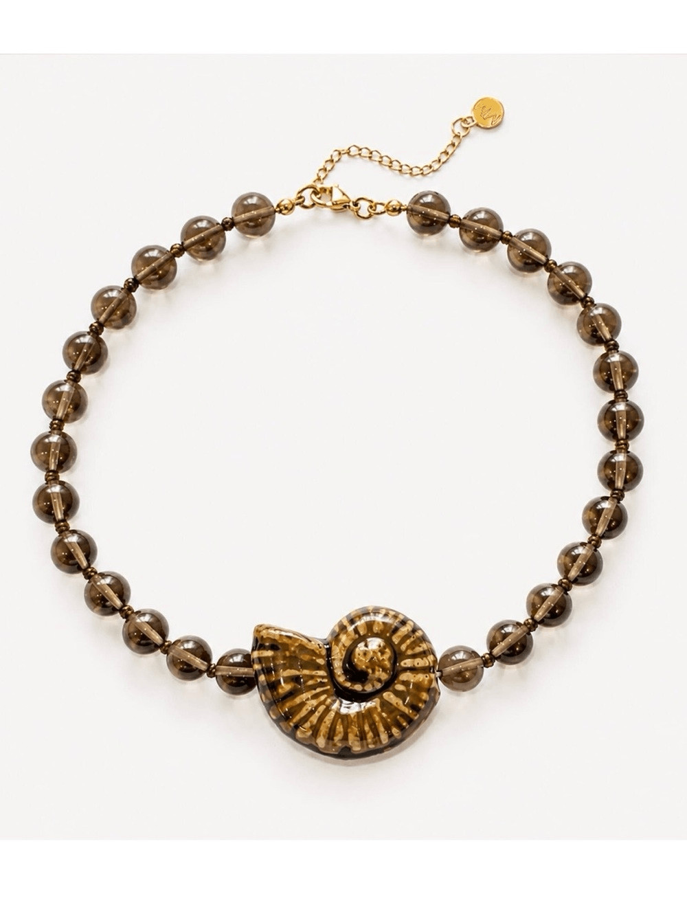 Gray Genuine Quartz Gold-Accent Smoky Brown Beaded Shell Necklace by Mayamar