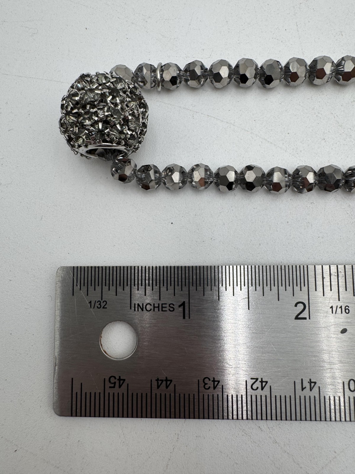 Chico’s Silver Tone Beaded Statement Necklace Gray Crystal Ball 35in Womens