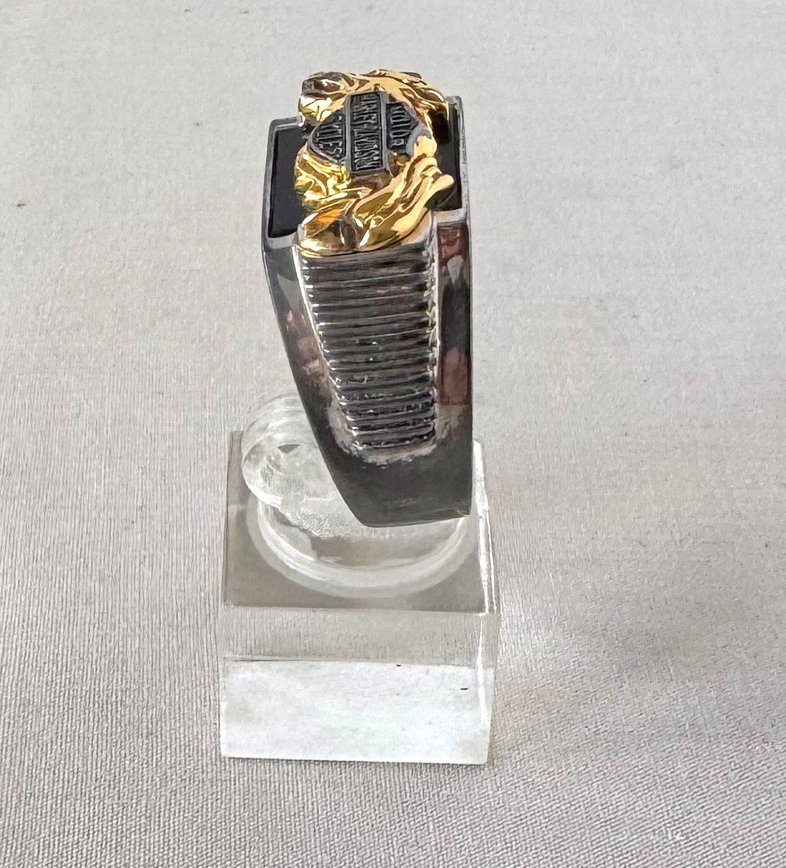 HARLEY DAVIDSON Sterling Silver Black Onyx Franklin Mint Ring Size 13.75;P446