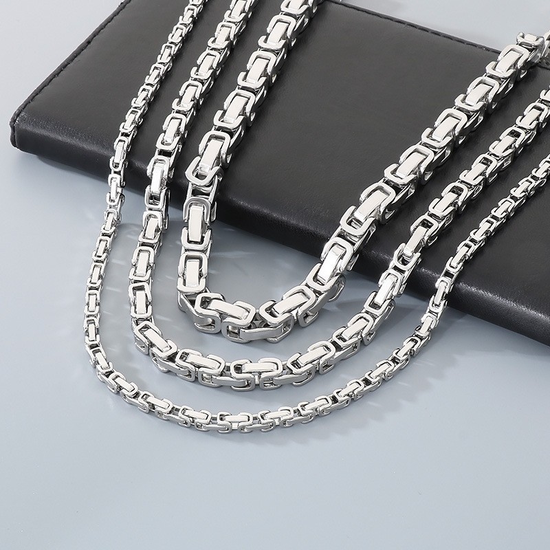 Silver 4mm 6mm 8mm Byzantine Chain Necklace Stainless Steel Jewelry For Mens