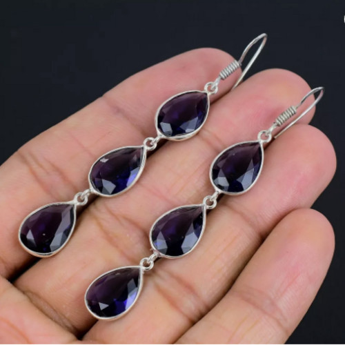 African Amethyst Gemstone 925 Sterling Silver Handmade Jewelry Earrings 2.2″