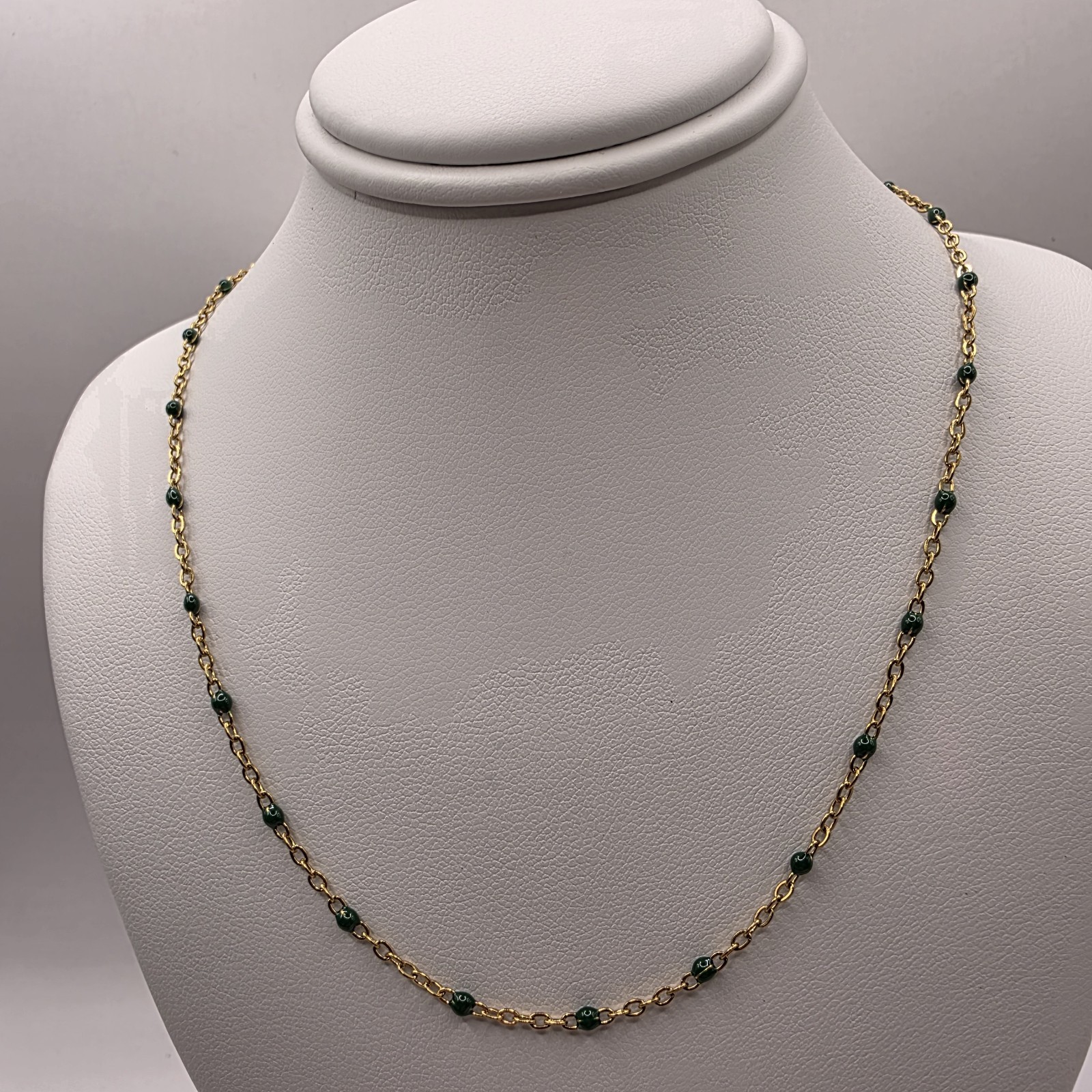 NEW Gold Color Stainless Steel Drop Green Drip Resin Necklace 15″ Length