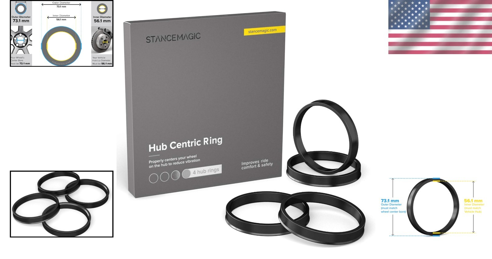Lightweight Hubcentric Rings 56.1mm ID to 73.1mm OD – Easy Installation Solution
