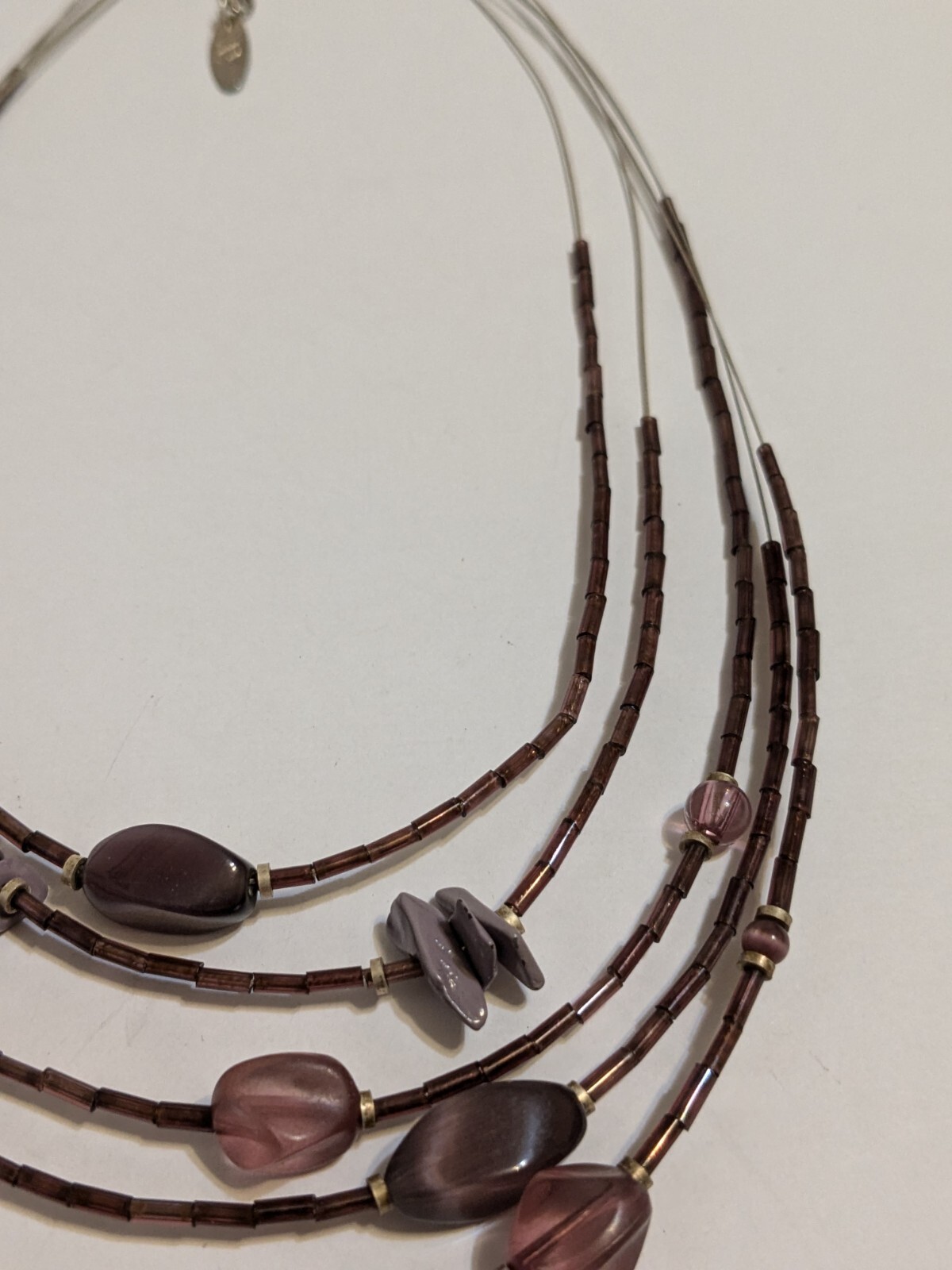NY & Co 5 Layer Wire Necklace With Purple Glass & Acrylic Beads. *FLAW*.