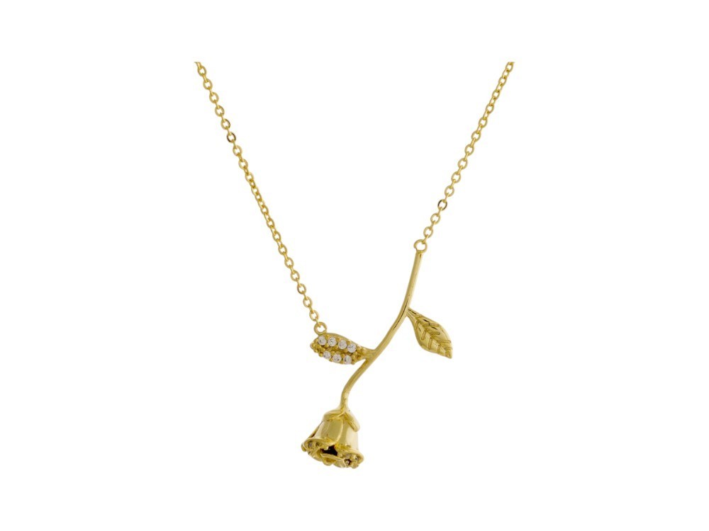 Goldtone Rose and Rhinestone Short Metal Pendant Necklace ~ Great Gift Idea!