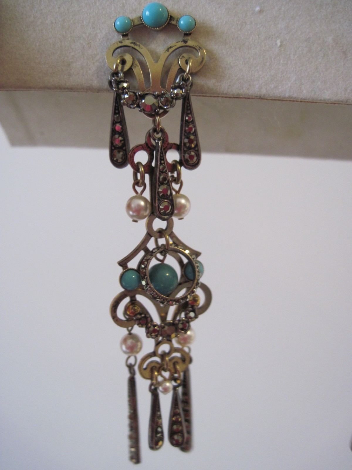 Lanvin Paris France Long Shoulder Multi Colored Faux Stones Crystal Earrings