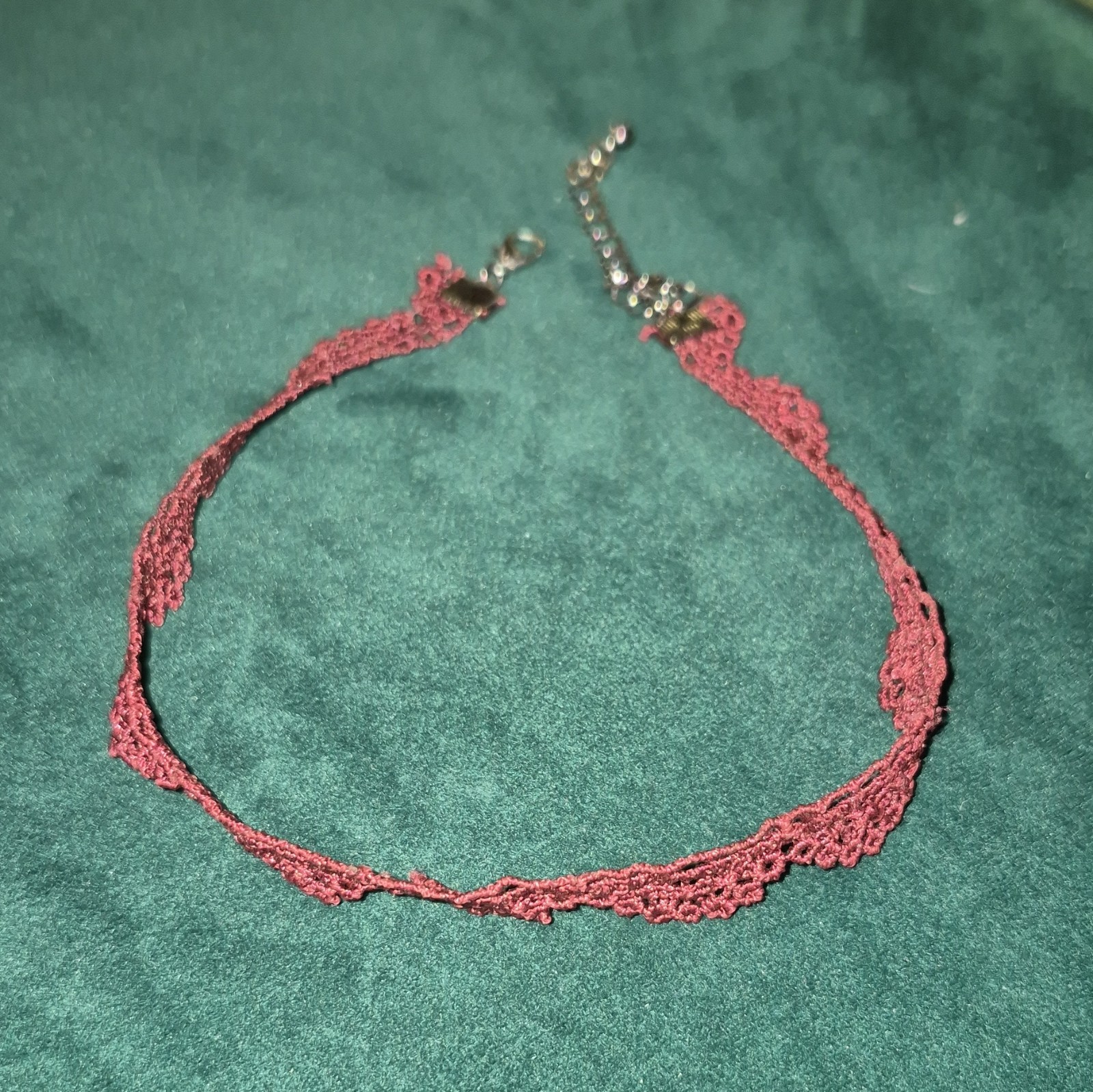 Red Lace Choker Necklace Cable Chain Lobster Clasp Adjustable