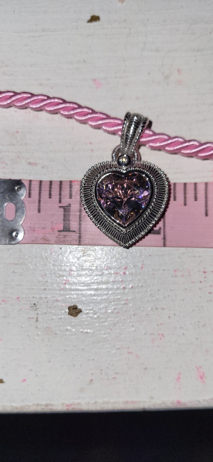 925 S.S. Vntg Pink Heart Cubic Zirconia Pendant Rope Necklace By Judith Ripka!!!