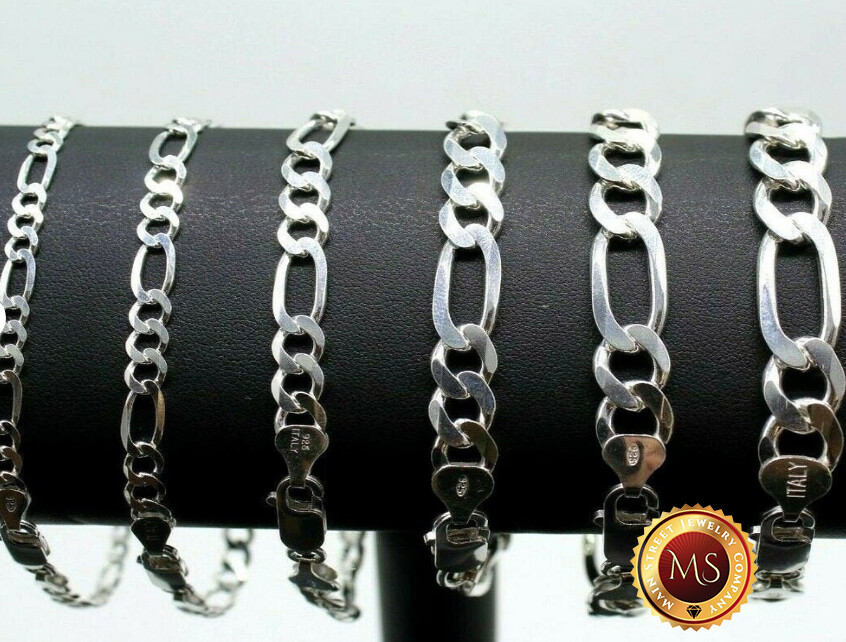 925 Italy SOLID Sterling Silver FIGARO Link Chain Bracelet 7″ 8″ 9″ 10″ .925