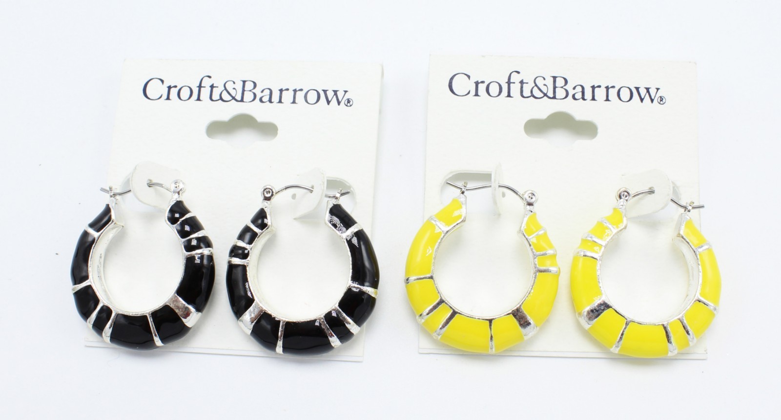 Beautiful New Black and Yellow Hoop Earrings by Croft & Barrow #E1271