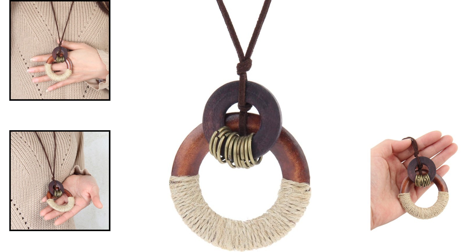 Stylish Leather Cord Multi-Layer Necklace with Wooden Pendant for All Occasions