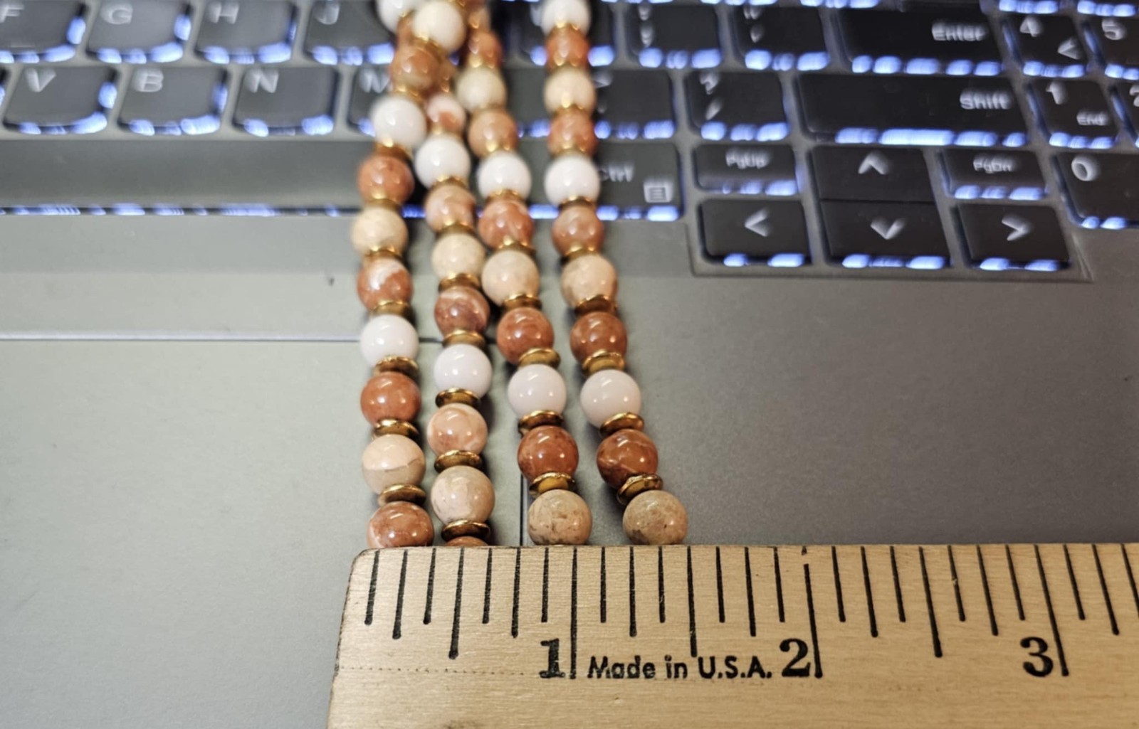 Jasper Stone White Brown Beads 2 Strands Beaded Necklace 23.5in- S92