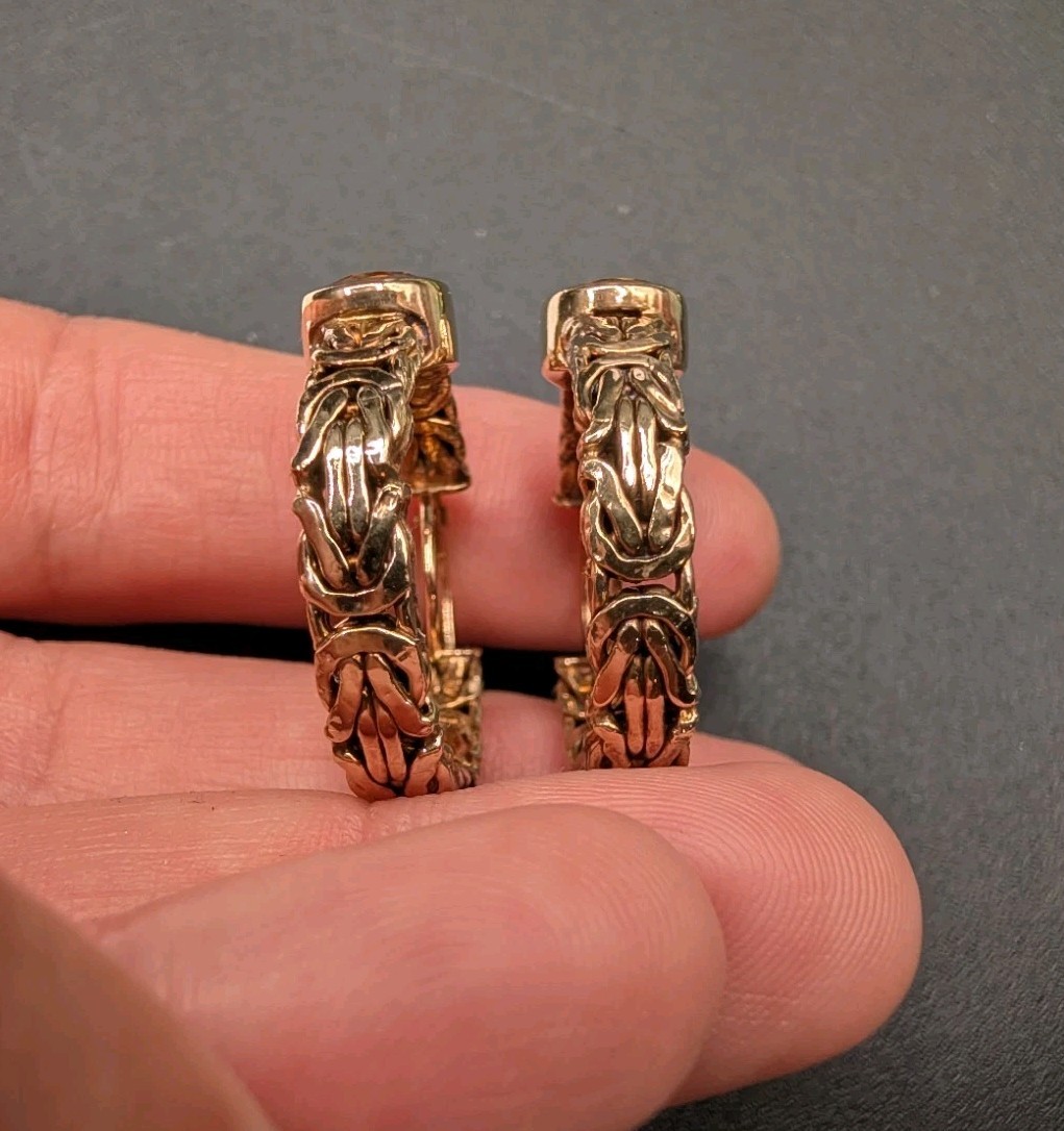 Sterling Silver Gold Vermeil Byzantine Citrine Gemstone OT Turkey Hoop Earrings