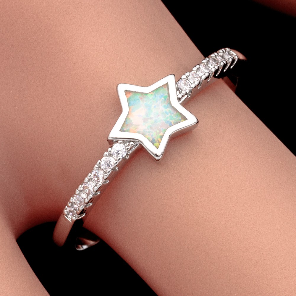 Srat White Fire Opal CZ Silver Jewelry Holiday Classic Women Ring Size 7 8 9